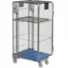 Plastic Base Nestable Roll Container; 4 Security Unit (50 x 50mm Mesh); Internal Height mm: 1430; Silver/Blue Base - PBR2725_BlueBase