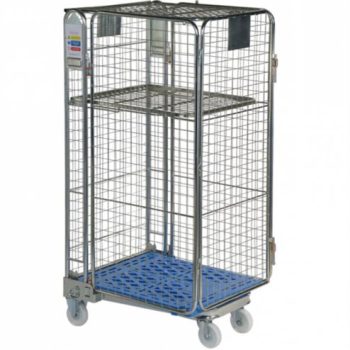 Plastic Base Nestable Roll Container; 4 Security Unit (50 x 50mm Mesh); Internal Height mm: 1430; Silver/Blue Base - PBR2725_BlueBase
