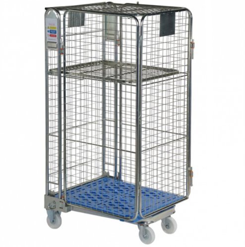 Plastic Base Nestable Roll Container; 4 Security Unit (50 x 50mm Mesh); Internal Height mm: 1430; Silver/Blue Base - PBR2725_BlueBase