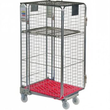 Plastic Base Nestable Roll Container; 4 Security Unit (50 x 50mm Mesh); Internal Height mm: 1430; Silver/Red Base - PBR2725_RedBase