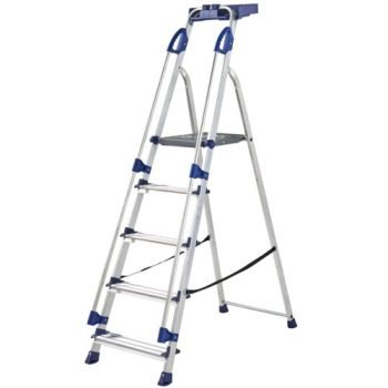 Professional Folding Step with Tool Tray; 5 Tread; 150kg; Silver/Blue - AFA05Z