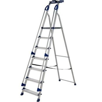 Professional Folding Step with Tool Tray; 7 Tread; 150kg; Silver/Blue - AFA07Z