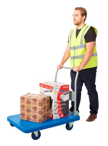 Proplaz Blue Large Platform Trolley; Fixed/Swivel Castors; Steel/Plastic; 300kg; Blue/Grey - PPU91Y
