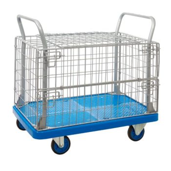 Proplaz Blue Mesh Truck With Hinged Lid Top & Half Drop Side; Fixed/Swivel Low Noise Castors; Steel/Plastic; 300kg; Blue/Grey - PPU24Y