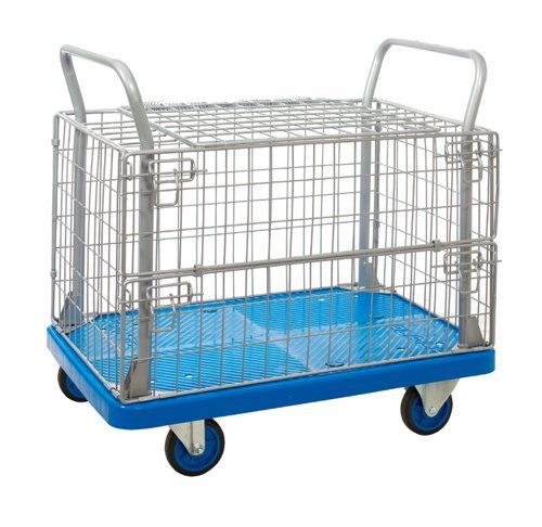 Proplaz Blue Mesh Truck With Hinged Lid Top & Half Drop Side; Fixed/Swivel Low Noise Castors; Steel/Plastic; 300kg; Blue/Grey - PPU24Y