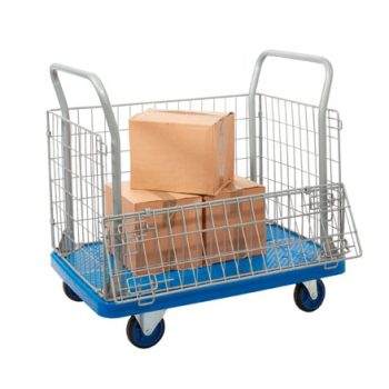 Proplaz Blue Mesh Truck With Open Top & Half Drop Side; Fixed/Swivel Castors; Steel/Plastic; 300kg; Blue/Grey - PPU23Y