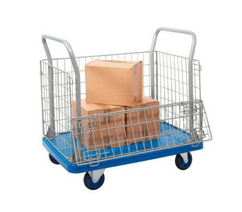 Proplaz Blue Mesh Truck With Open Top & Half Drop Side; Fixed/Swivel Castors; Steel/Plastic; 300kg; Blue/Grey - PPU23Y