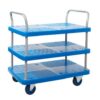 Proplaz Blue Three Tier Trolley; Fixed/Swivel Castors; Steel/Plastic; 300kg; Blue/Grey - PPU96Y