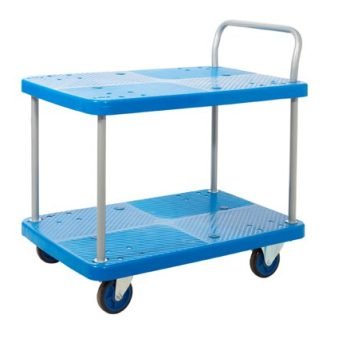 Proplaz Blue Two Tier Trolley; Fixed/Swivel Castors; Steel/Plastic; 300kg; Blue/Grey - PPU95Y