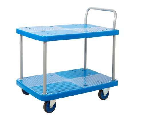 Proplaz Blue Two Tier Trolley; Fixed/Swivel Castors; Steel/Plastic; 300kg; Blue/Grey - PPU95Y