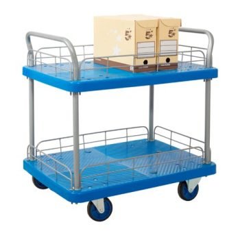 Proplaz Blue Two Tier Trolley With Wire Surround; Fixed/Swivel Castors; Steel/Plastic; 300kg; Blue/Grey - PPU25Y