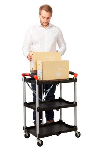 Proplaz Fold Folding Trolley; 3 Tier; Swivel Castors; Anodised Aluminium/Polypropylene; 75kg; Black/Grey - CI583Y