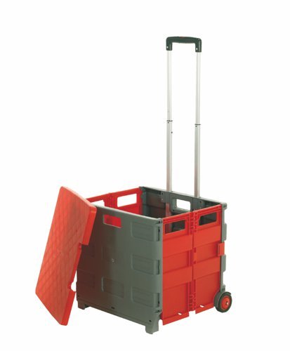 Proplaz Folding Box Truck with Removable Lid; Fixed Wheels; Plastic; 35kg; Grey/Red - GI042Y