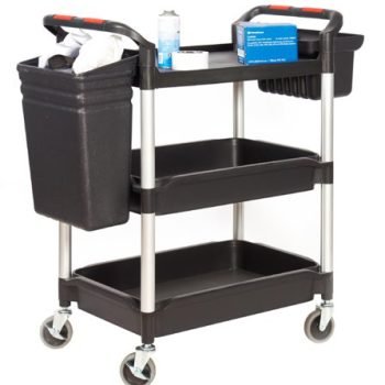 Proplaz Plus Trolley; 3 Deep Trays c/w Hook On Buckets; Swivel (x2 Braked)Castors; Anodised Aluminium/Plastic; 150kg; Black/Silver - HIT32Y
