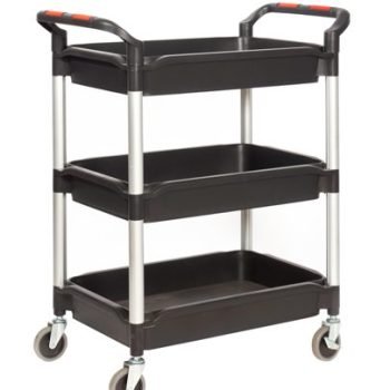Proplaz Plus Trolley; 3 Deep Trays ; Swivel (x2 Braked)Castors; Anodised Aluminium/Plastic; 150kg; Black/Silver - HIT31Y