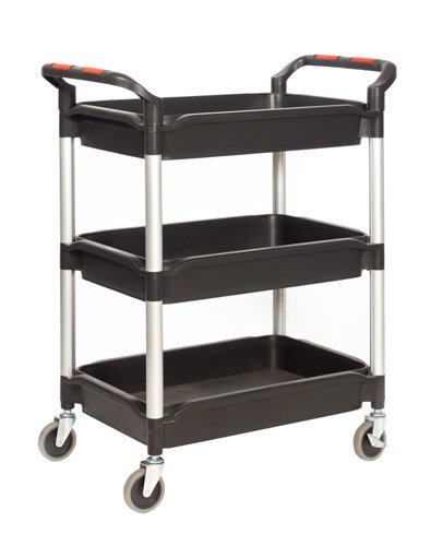 Proplaz Plus Trolley; 3 Deep Trays ; Swivel (x2 Braked)Castors; Anodised Aluminium/Plastic; 150kg; Black/Silver - HIT31Y
