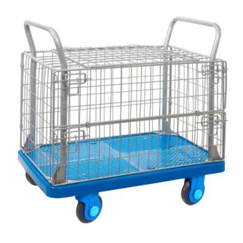 Proplaz Super Silent Mesh Truck With Hinged Lid Top & Half Drop Side; Super Silent Castors; Steel/Plastic; 300kg; Blue/Grey - PPS44Y