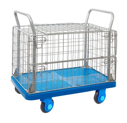 Proplaz Super Silent Mesh Truck With Hinged Lid Top & Half Drop Side; Super Silent Castors; Steel/Plastic; 300kg; Blue/Grey - PPS44Y