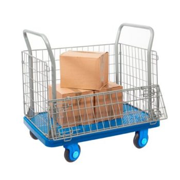 Proplaz Super Silent Mesh Truck With Open Top & Half Drop Side; Super Silent Castors; Steel/Plastic; 300kg; Blue/Grey - PPS43Y