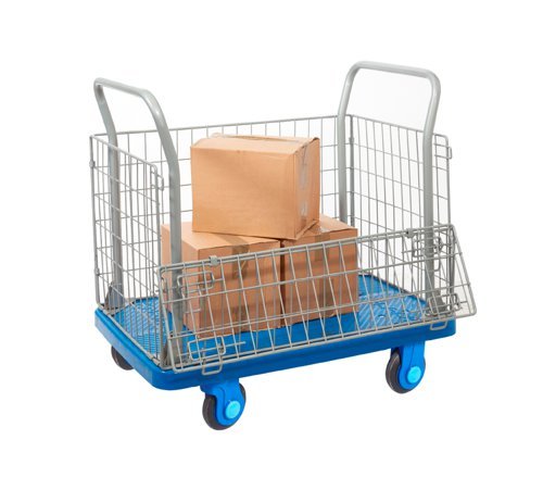 Proplaz Super Silent Mesh Truck With Open Top & Half Drop Side; Super Silent Castors; Steel/Plastic; 300kg; Blue/Grey - PPS43Y