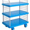 Proplaz Super Silent Three Tier Trolley with Mesh Ends; Super Silent Castors; Polypropylene; 300kg; Blue/Grey - PPS97Y