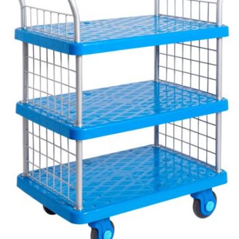 Proplaz Super Silent Three Tier Trolley with Mesh Ends; Super Silent Castors; Polypropylene; 300kg; Blue/Grey - PPS97Y