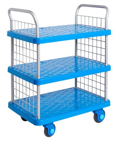 Proplaz Super Silent Three Tier Trolley with Mesh Ends; Super Silent Castors; Polypropylene; 300kg; Blue/Grey - PPS97Y