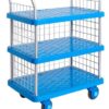 Proplaz Super Silent Three Tier Trolley with Mesh Side & Ends; Super Silent Castors; Polypropylene; 300kg; Blue/Grey - PPS98Y