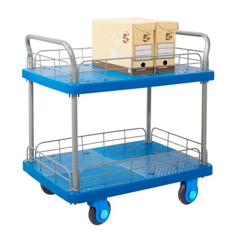 Proplaz Super Silent Two Tier Trolley With Wire Surround; Super Silent Castors; Steel/Plastic; 300kg; Blue/Grey - PPS45Y