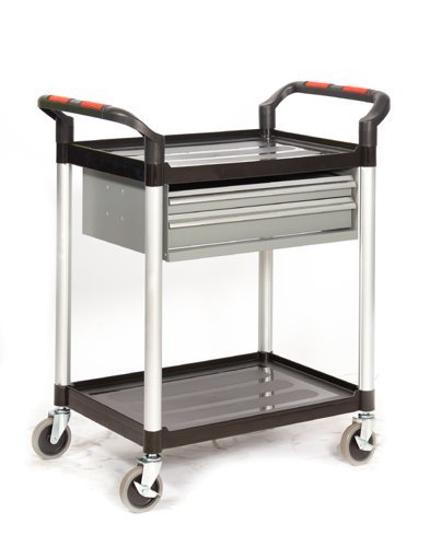 Proplaz2 Shelf Trolley with 2x Steel Drawers; Swivel (x2 Braked) Castors; Anodised Aluminium/Plastic; 150kg; Black/Silver - HI292Y
