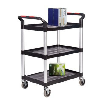 Proplaz3 Shelf Trolley; Swivel (x2 Braked) Castors; Anodised Aluminium/Plastic; 150kg; Black/Silver - HI375Y