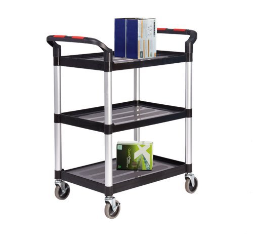 Proplaz3 Shelf Trolley; Swivel (x2 Braked) Castors; Anodised Aluminium/Plastic; 150kg; Black/Silver - HI375Y