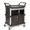 Proplaz3 Shelf Trolley with a Lockable Steel Drawer & Cupboard; Swivel (x2 Braked) Castors; Anodised Aluminium/Plastic; 150kg; Black/Silver - HI393Y