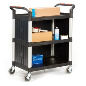 Proplaz3 Shelf Trolley with High Quality Plastic Sides; Swivel (x2 Braked) Castors; Anodised Aluminium/Plastic; 150kg; Black/Silver - HI346Y