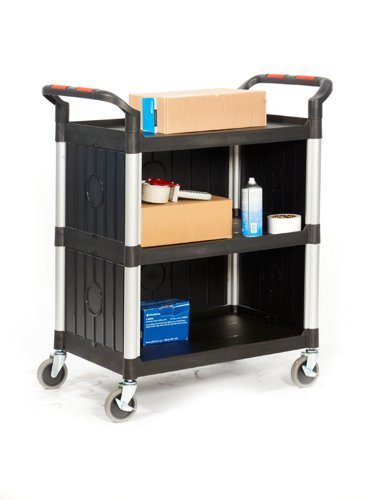 Proplaz3 Shelf Trolley with High Quality Plastic Sides; Swivel (x2 Braked) Castors; Anodised Aluminium/Plastic; 150kg; Black/Silver - HI346Y