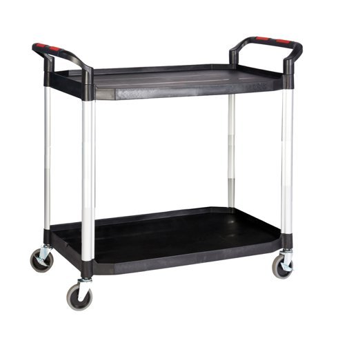 ProplazLarge 2 Shelf Trolley; Swivel (x2 Braked) Castors; Anodised Aluminium/Plastic; 150kg; Black/Silver - HI299Y