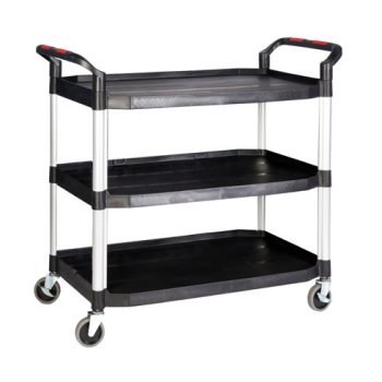 ProplazLarge 3 Shelf Trolley; Swivel (x2 Braked) Castors; Anodised Aluminium/Plastic; 150kg; Black/Silver - HI399Y