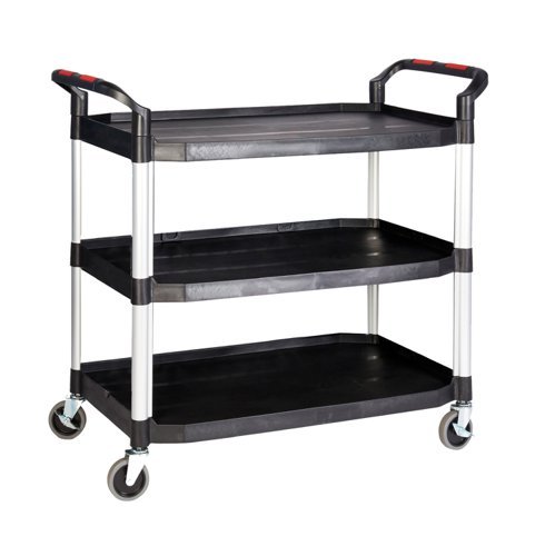 ProplazLarge 3 Shelf Trolley; Swivel (x2 Braked) Castors; Anodised Aluminium/Plastic; 150kg; Black/Silver - HI399Y