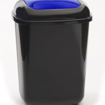 Push Spring Lid Bin c/w Sticker; 12L; Dark Grey Body; Blue Lid; Plastic - PLB12Z_BLPAST