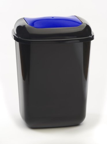 Push Spring Lid Bin c/w Sticker; 12L; Dark Grey Body; Blue Lid; Plastic - PLB12Z_BLPAST