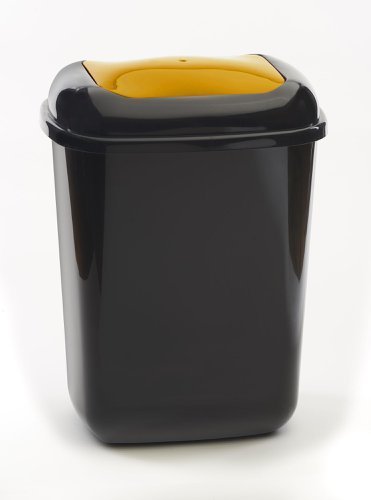 Push Spring Lid Bin c/w Sticker; 12L; Dark Grey Body; Orange Lid; Plastic - PLB12Z_OLGWS
