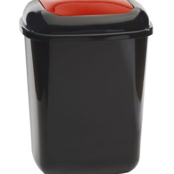 Push Spring Lid Bin c/w Sticker; 12L; Dark Grey Body; Red Lid; Plastic - PLB12Z_RLPBST