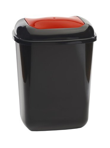 Push Spring Lid Bin c/w Sticker; 12L; Dark Grey Body; Red Lid; Plastic - PLB12Z_RLPBST
