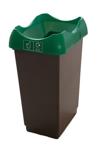 Recycling Bin c/w Sticker; Open Hole; 50L; Grey Body; Green Lid; Plastic - RB250Z_GRLGLST