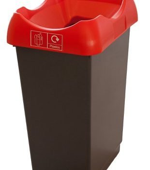 Recycling Bin c/w Sticker; Open Hole; 50L; Grey Body; Red Lid; Plastic - RB250Z_RDLPLST