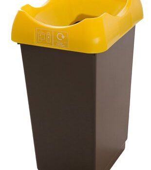 Recycling Bin c/w Sticker; Open Hole; 50L; Grey Body; Yellow Lid; Plastic - RB250Z_YWLPCST