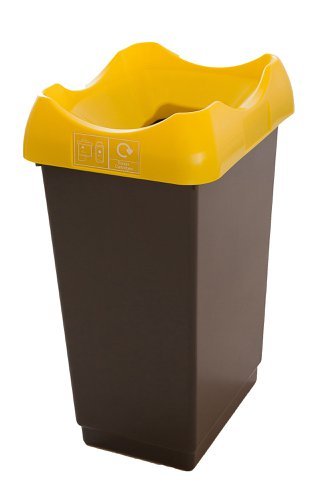 Recycling Bin c/w Sticker; Open Hole; 50L; Grey Body; Yellow Lid; Plastic - RB250Z_YWLPCST