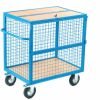 Security Trolley; Mesh with Lockable Lid & Half Drop Front; Fixed/Swivel (x2 Braked) Castors; Steel/Wire Mesh; 350kg; Blue - GIS71M