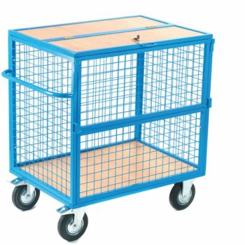 Security Trolley; Mesh with Lockable Lid & Half Drop Front; Fixed/Swivel (x2 Braked) Castors; Steel/Wire Mesh; 350kg; Blue - GIS71M
