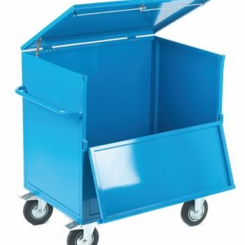Security Trolley; Solid Sides with Lockable Lid & Half Drop Front; Fixed/Swivel (x2 Braked) Castors; Steel; 350kg; Blue - GIS72S